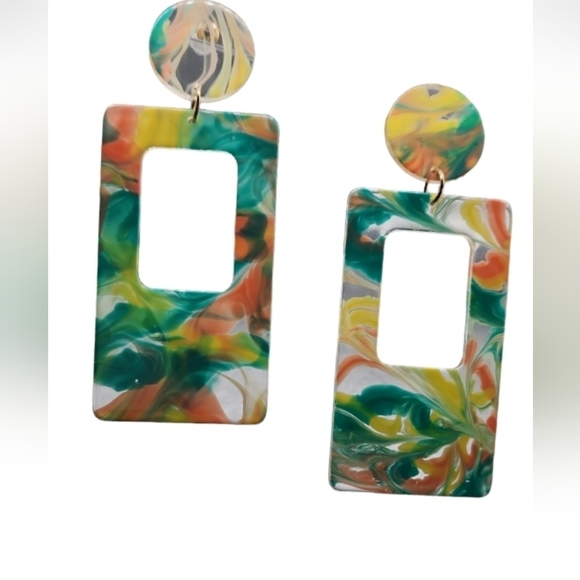 Tropical rectangular earrings - Picture 2 of 4